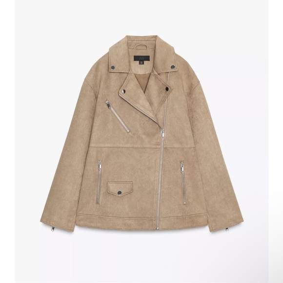 ZARA FAUX SUEDE BIKER JACKET - Picture 14 of 16